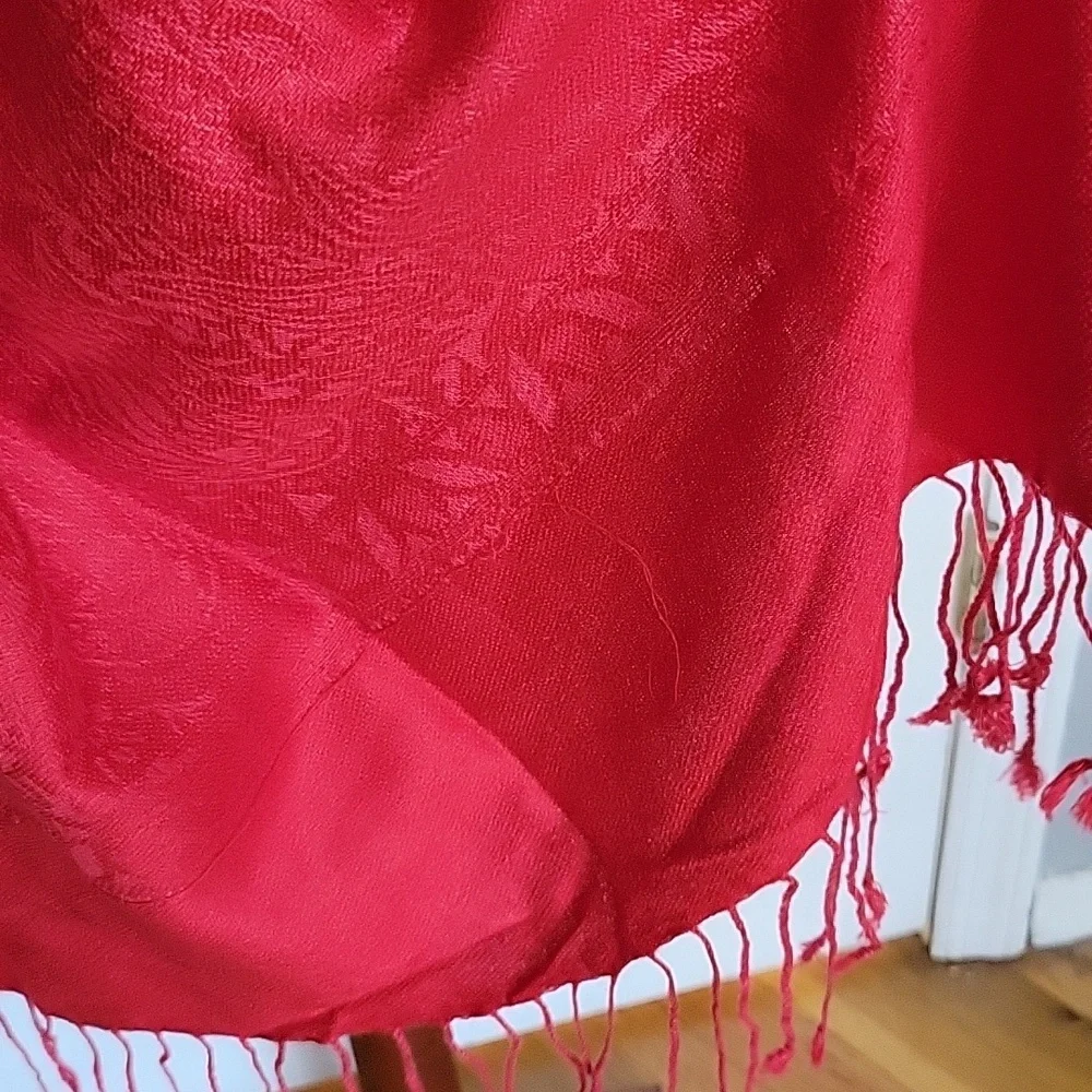 Red pashmina paisley fringe wrap, scarf